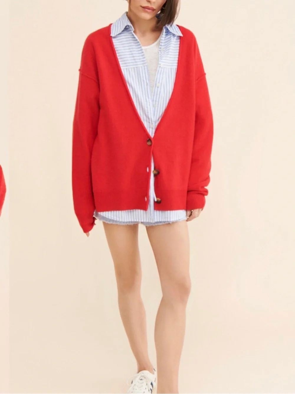 XS fits small oversized free people school boy cashmere cardigan v-neck red